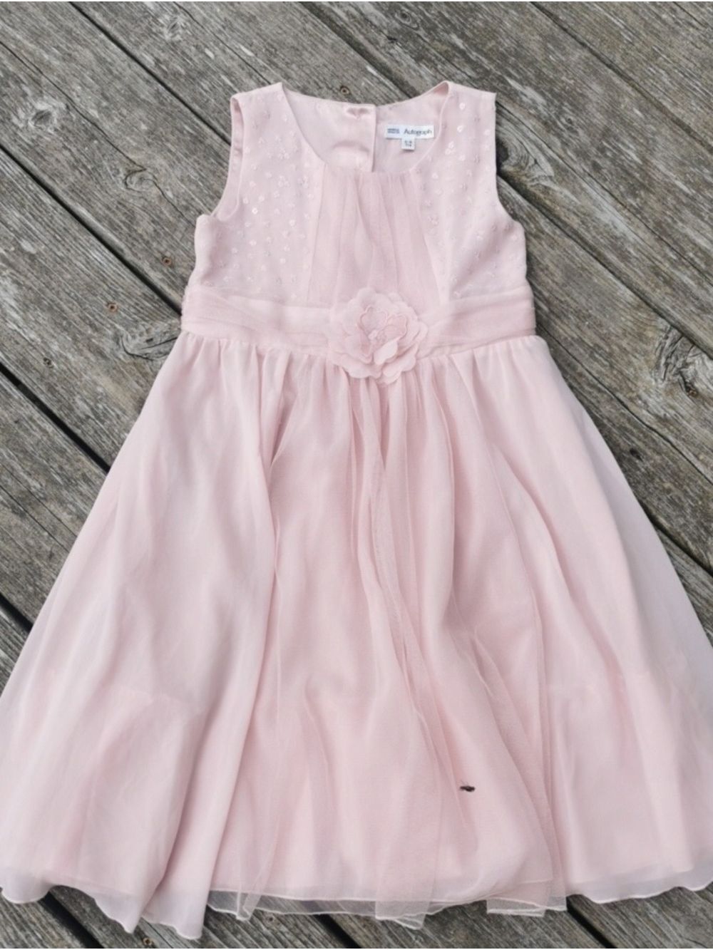 M&S Autograph Pastel Pink Tulle Girls Party Dress Sequin Flower. Size 5-6
